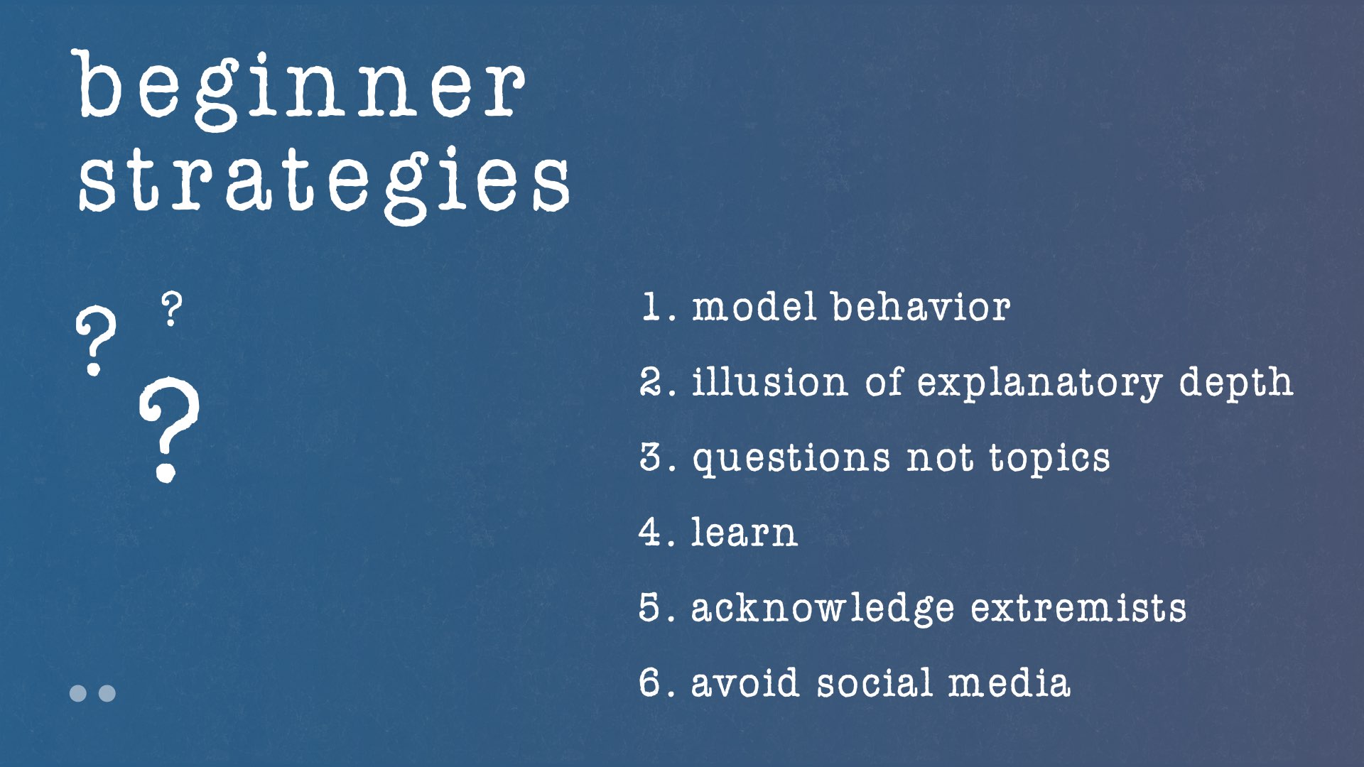 Beginner strategies bullet point list